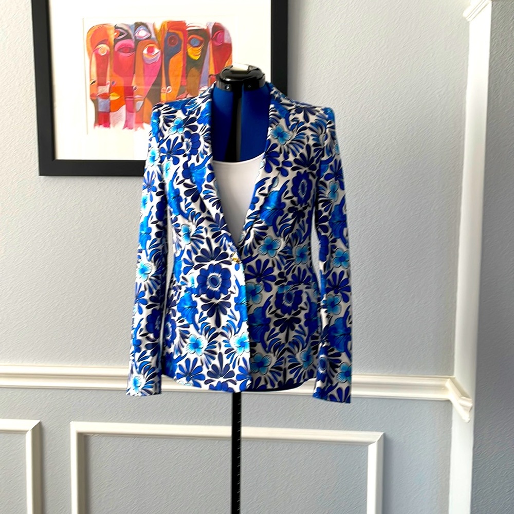 Escada Floral Blazer in Blue Multi Size 36 / US 4